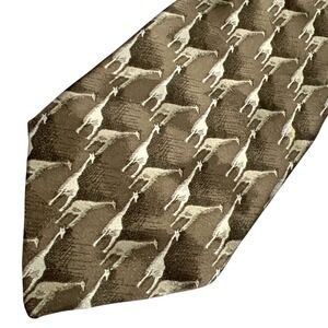 The Nature Conservancy Giraffe Tie Tan 100% Silk 58" Wildlife Safari Nature EUC